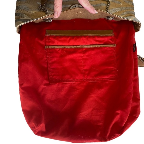 Kate Landry Silver Zebra Print Woven Tote with Chain and Leather Straps - Picture 7 of 14